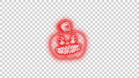 Glowing Red Spooky Pumpkin Face with Neon Aura on Transparent Background Stock Illustration