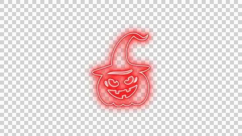 Glowing Red Spooky Pumpkin Face with Neon Aura on Transparent Background Stock Illustration