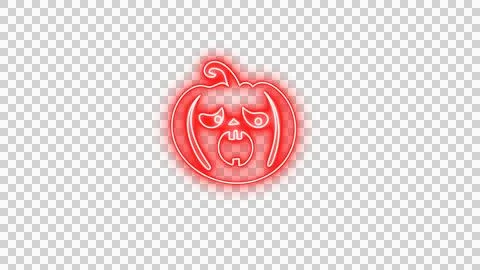 Glowing Red Spooky Pumpkin Face with Neon Aura on Transparent Background Stock Illustration