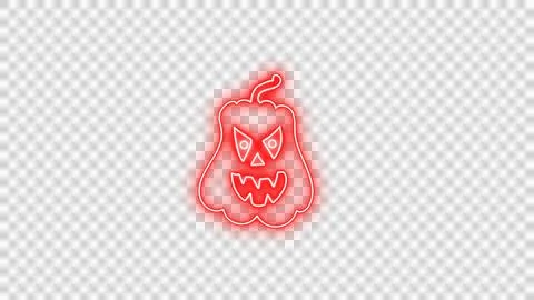 Glowing Red Spooky Pumpkin Face with Neon Aura on Transparent Background Stock Illustration