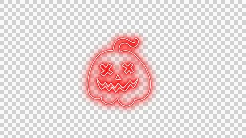 Glowing Red Spooky Pumpkin Face with Neon Aura on Transparent Background Stock Illustration