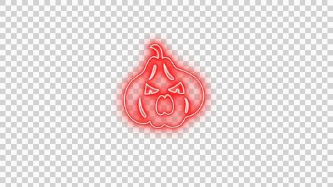 Glowing Red Spooky Pumpkin Face with Neon Aura on Transparent Background Stock Illustration