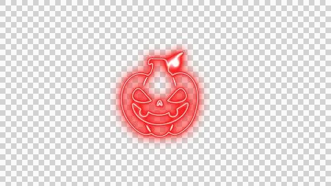 Glowing Red Spooky Pumpkin Face with Neon Aura on Transparent Background Stock Illustration
