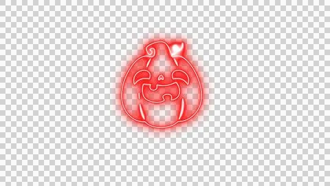 Glowing Red Spooky Pumpkin Face with Neon Aura on Transparent Background Stock Illustration