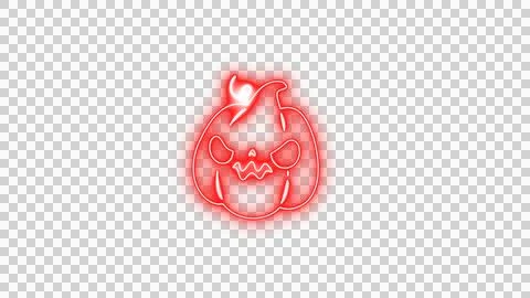 Glowing Red Spooky Pumpkin Face with Neon Aura on Transparent Background Stock Illustration