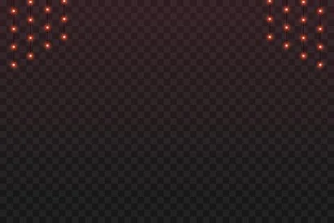 Glowing Red String Lights on Transparent Background Festive Overlay Element Stock Illustration