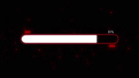 Glowing red timeline progress visual low percentage label, dark particle backgro Stock Footage 340572428