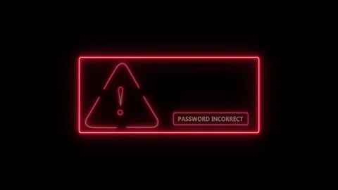 Glowing red warning triangle with exclamation mark and password incorrect m.. 스톡 동영상 333470707