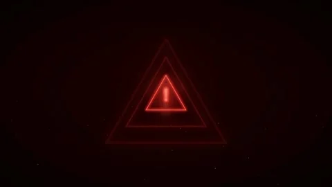 Glowing Red Warning Triangle Icon Pulsing on Dark Background for Digital Stock Footage 336772170