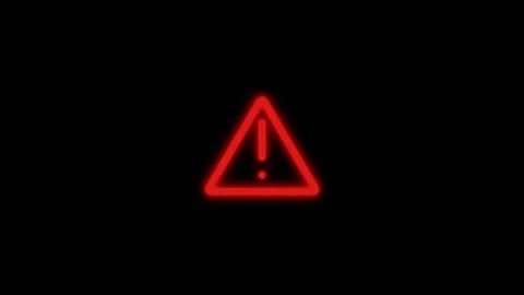 Glowing red warning triangle icon on a black background Stock Footage 342342399