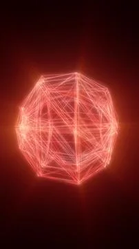Glowing red wireframe polyhedron on a dark background, symbolizing digital .. Stock Illustration