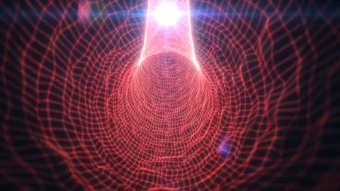 Glowing red wireframe tunnel with bright lens flare, forming a futuristic dig 스톡 일러스트