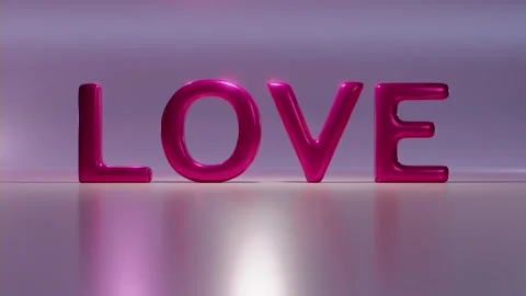 The glowing red word LOVE explodes into small particles. 3D Stock Footage 253674827