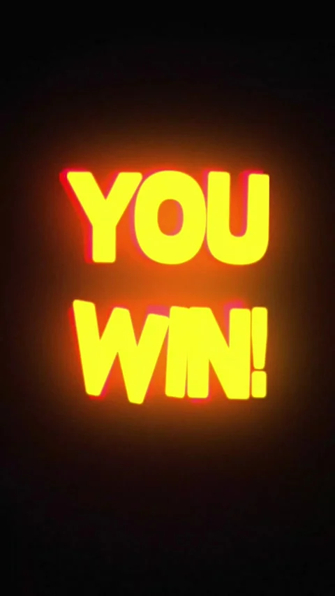 Glowing retro neon You Win text displays dynamic letter movement on a black Stock Footage 340150433