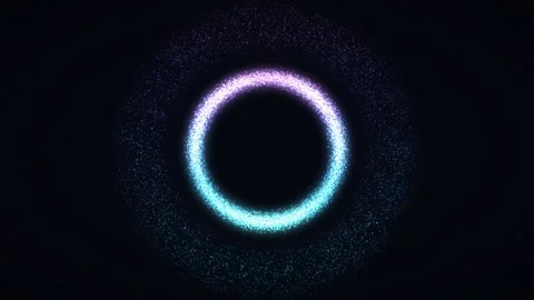 Glowing ring of blue and purple particles floating on a black background Vídeo Stock 344792700