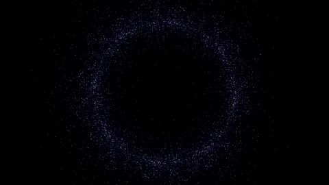 Glowing ring of blue particles on dark background. Abstract round object Stock Footage 260329544