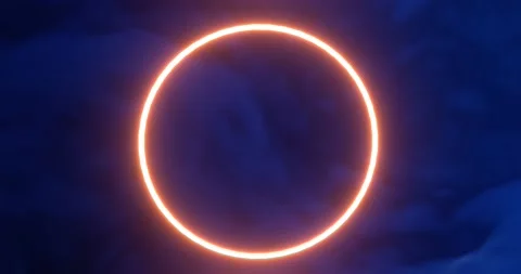 Glowing ring frame in dark clouds. Orange bright circle 3d render surface of Stock Footage 155866143