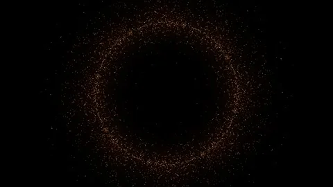 Glowing ring of golden particles on dark background. Abstract animation use Stock Footage 259266806