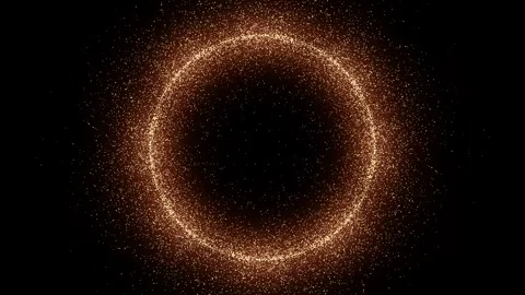 Glowing ring of golden particles on dark background. Abstract animation use Stock Footage 262075453