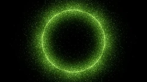 Glowing ring of green particles on dark background. Abstract animation use Stock Footage 263139437