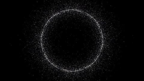 Glowing ring of multicolored particles on dark background. Abstract animation Stock Footage 262751724