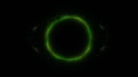 Glowing ring pulses, white particles drift, black background Stock Footage 330561240