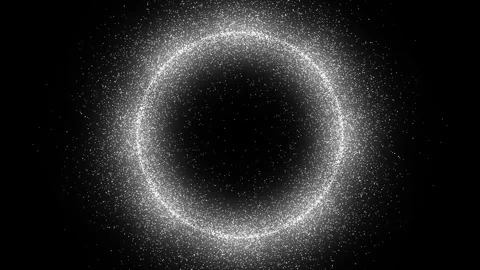 Glowing ring of white particles on dark background. Abstract animation use Stock Footage 262532232