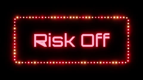 Glowing risk off sign in flashing frame, 3D render. Risk off background, dotted Stock Footage 332175240