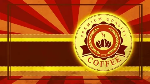 Glowing roasted arabic seed coffee drink pattern for boxing with old vogue Video stock 130928582