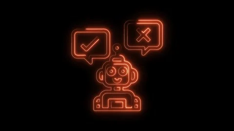 Glowing robot with chat bubbles displaying correct and incorrect responses on Stock Footage 322973648