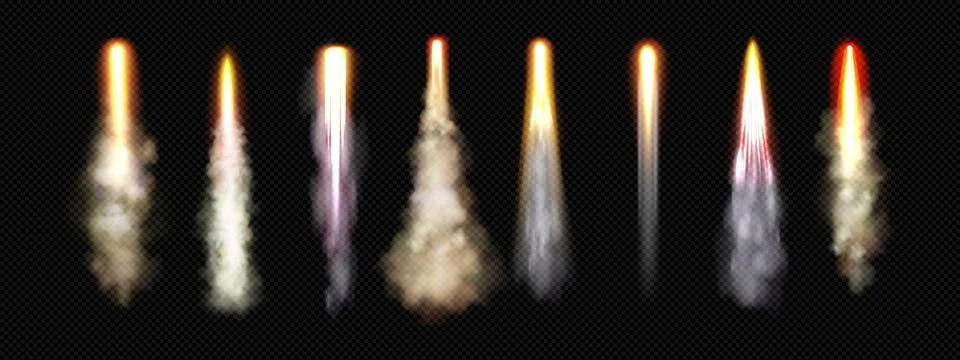 Glowing rocket flames with fire trails Illustrazione stock