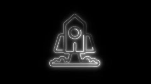 Glowing Rocket Launch Icon in HD Video Neon Animation Stock Footage 304555108