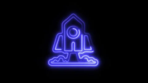 Glowing Rocket Launch Icon in HD Video Neon Animation 库存影片 304555111