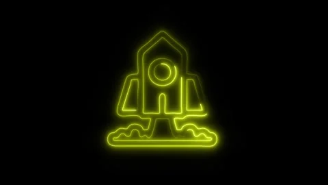 Glowing Rocket Launch Icon in HD Video Neon Animation 스톡 동영상 304555112