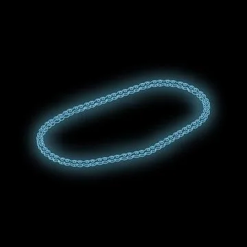 Glowing roller chain forming oval shape on dark background Stock Illustration