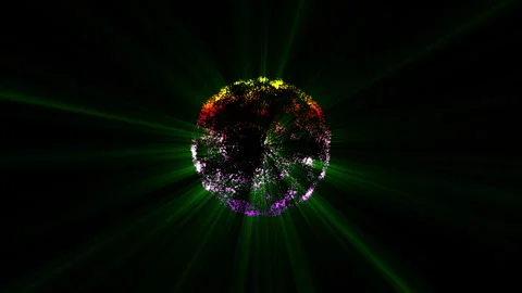 Glowing Rotating Particle Sphere with Cosmic Vortex Energy   Seamless Loop Video stock 331167201