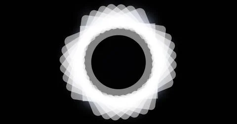 Glowing rounded-square rosette radiating on black field, forming bright white Stock-Illustration