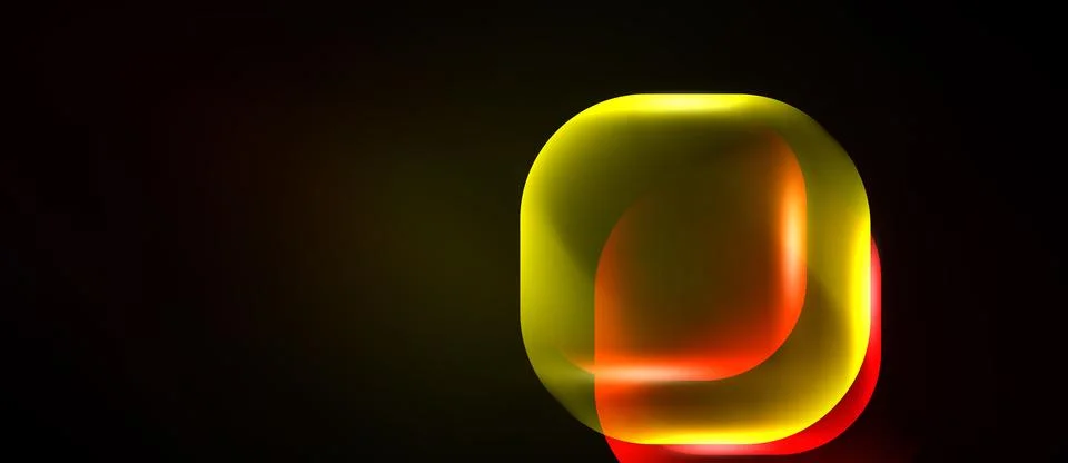 Glowing rounded squares overlap, creating warm light effect against dark 库存插图