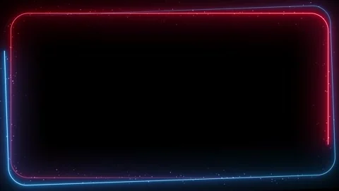 Glowing rounded title frame visual red and blue neon border, black empty center, Stock Footage 340557015