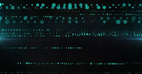 Glowing rows of turquoise dots forming dark digital landscape, with futuristic 스톡 사진