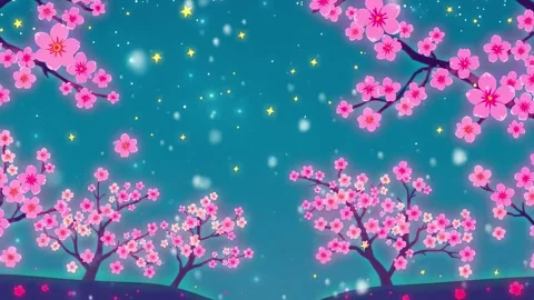 Glowing Sakura Branches: Animated Cherry Blossom Scene with Glowing Flowers Stock Footage 317966835