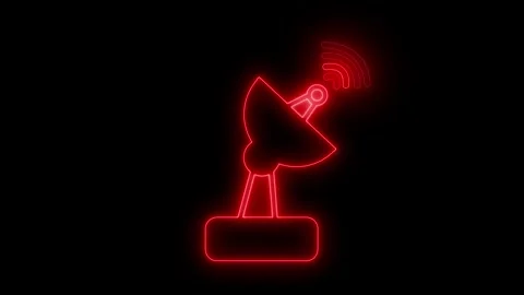 Glowing satellite dish icon on black background, showing wireless signal, c.. 스톡 동영상 337079512