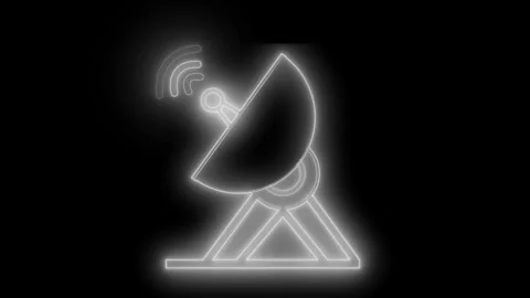 Glowing satellite dish icon on a black background, simple neon outline with.. Stock Footage 337079525