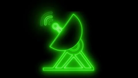 Glowing satellite dish icon on a black background, simple neon outline with.. Stock Footage 337079538
