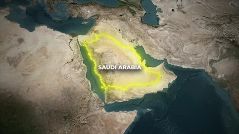 Glowing Saudi Arabia Map Highlight Animation on Satellite Map Background Vídeos de archivo 336632062