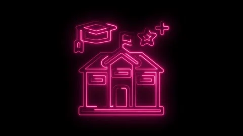 Glowing school icon with graduation cap and starry elements on black background Stock Footage 330784856