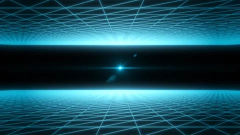 Glowing sci-fi grid loop with central lens flare Stock-Footage 345814718