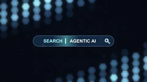 Glowing search bar with agentic query technology background Illustrazione stock