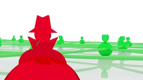 Glowing secure network with one hacked node cybersecurity concept closeup Illustrazione stock