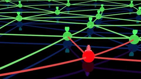 Glowing secure network with one hacked node cybersecurity concept Stock Illustration